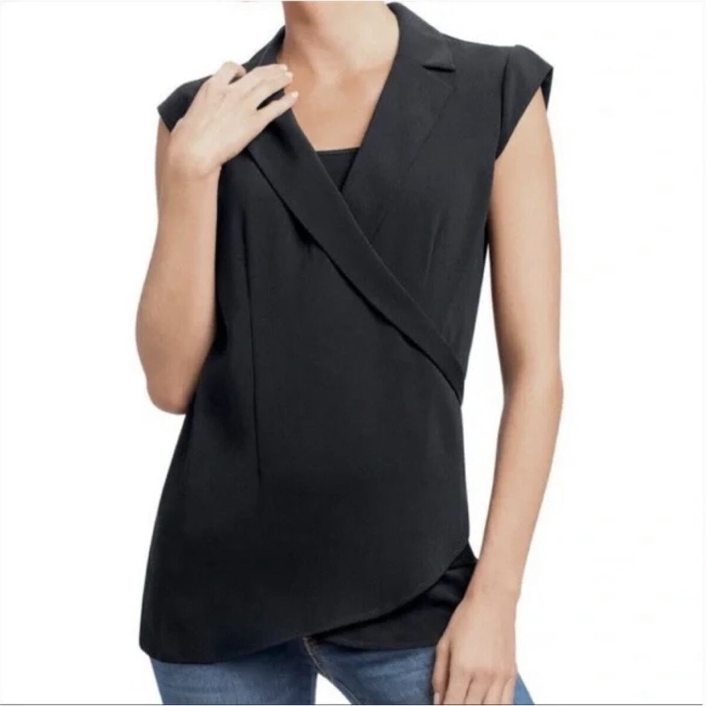 CAbi Women’s Origami Black Sleeveless Crossover Wrap Top Blouse Tunic Medium